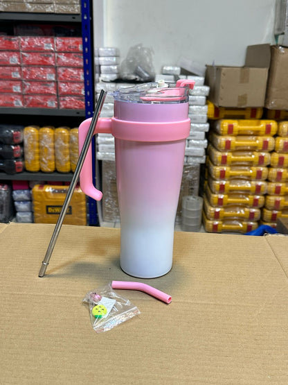 Cute 40 oz Tumbler with Handle and Straw